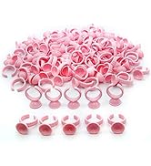 G2PLUS 100PCS Pink Disposable Plastic Nail Art Tattoo Glue Rings Holder Eyelash Extension Rings A...