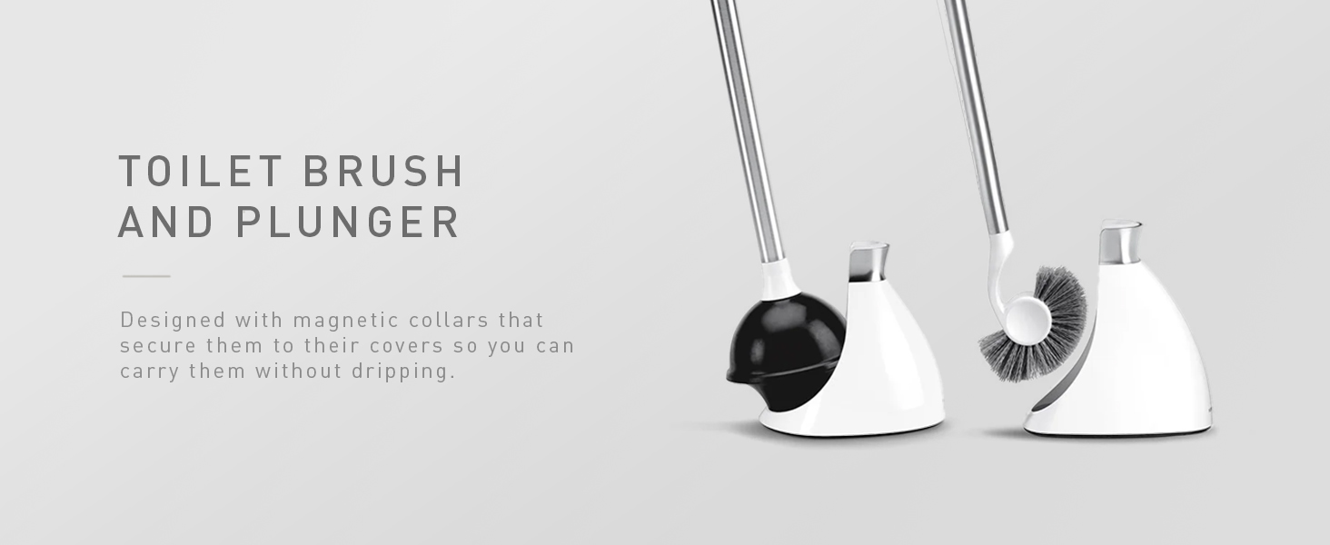 Toilet Brush and Plunger | Designed with magnetic collars so you can carry without dripping