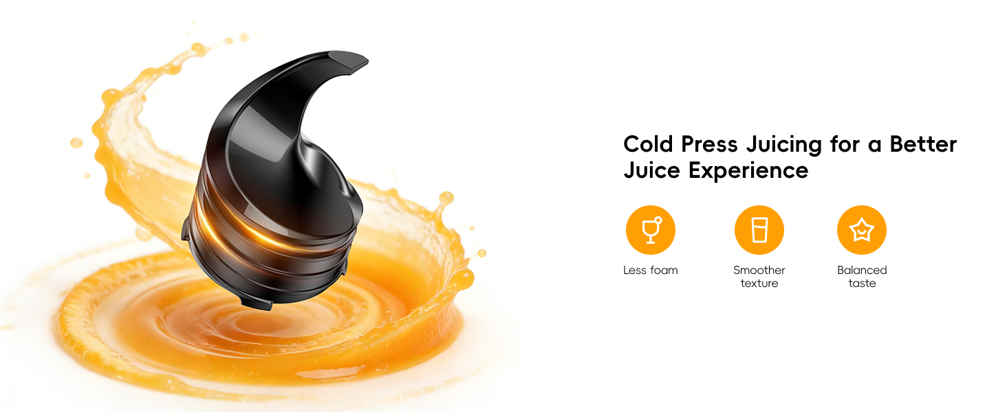 Close-up of the black FORLIM PCTG auger above a swirl of orange juice