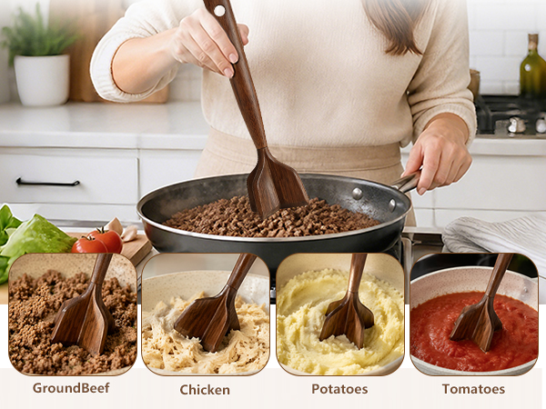 wooden ground beef masher