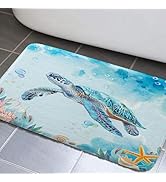 Sea Turtle Bathroom Rug, Nautical Turtle Non Slip Bath Mat with Underwater Seashell Bathroom Acce...