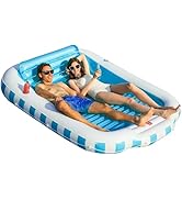 QPAU Inflatable Tanning Pool for Adults, 82"×60" Extra Large Tanning Float with Footrest, Removab...