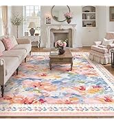 WondRg 8x10 Washable Area Rug Pink Blue Living Room Bedroom Floral Throw Rug Abstract Modern Non ...