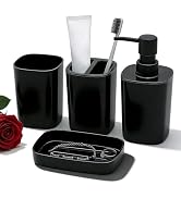 4 Piece Bathroom Accessories Set, Plastic Bathroom Accessory Set- Square Toothbrush Holder Set, S...