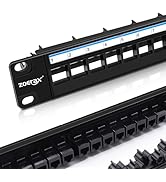 24 Port Blank Patch Panel, 1U 19" Keystone Patch Panel with Cable Management and Support Bar Suit...