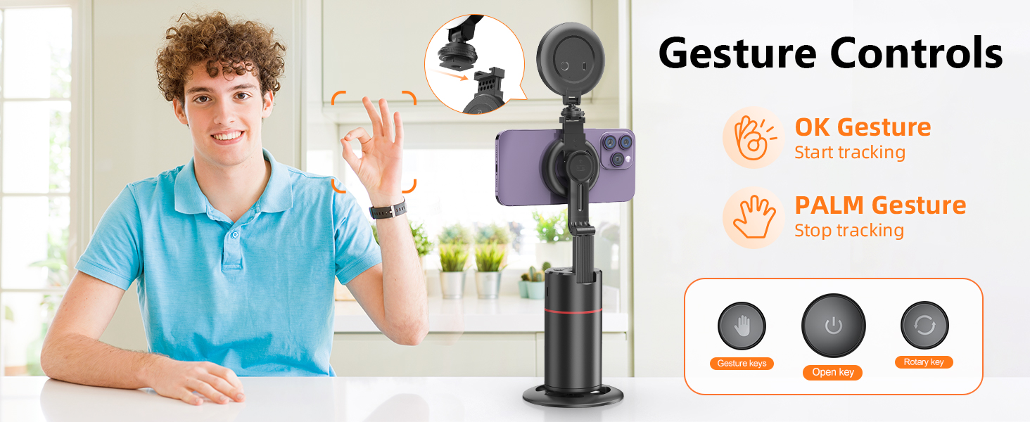 360° Rotation Body Phone Camera Mount Smart Shooting Holder with Remote Selfie Stick