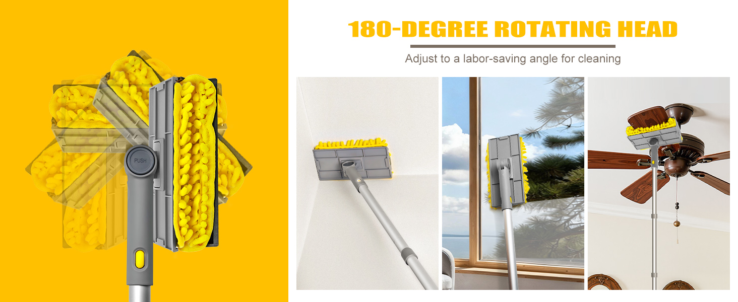 180 degree rotating head, adjust to a labor-saving angle for cleaning