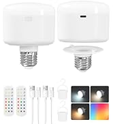 GOEBLESON Rechargeable Light Bulbs with Remote Control 2 Pack, 5400mAh Battery Operated Light Bul...