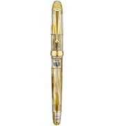 Asvine V126 Vacuum Filling Fountain Pen Brown Swirl Transparent Acrylic, Medium Nib Large-Capacit...