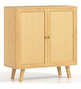 Giantex Buffet Cabinet with Storage, 2-Tier Bamboo Sideboard with PE Rattan Decorated Doors, Free...