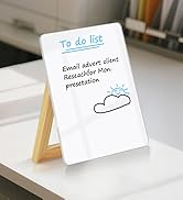 QUEENLINK Desktop Glass Dry Erase Board, Small Glass Whiteboard with Adjustable Wood Stand - Reus...