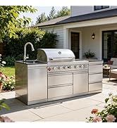 83" Outdoor Kitchen Island, 4+1 Burner Modular Kitchen with Grill Station Cabinetry,304 Stainless...