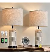 OYEARS 22.5” 3-Way Dimmable Touch Control Table Lamp Set of 2 with Dual USB Charging Ports for Be...