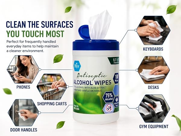 Alcohol Based Disinfectant Wipes, 100 Pack, with Aloe Vera