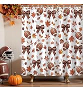 Mocsicka Fall Shower Curtain for Bathroom, Funny Autumn Football Fallen Leaves Bow Shower Curtain...