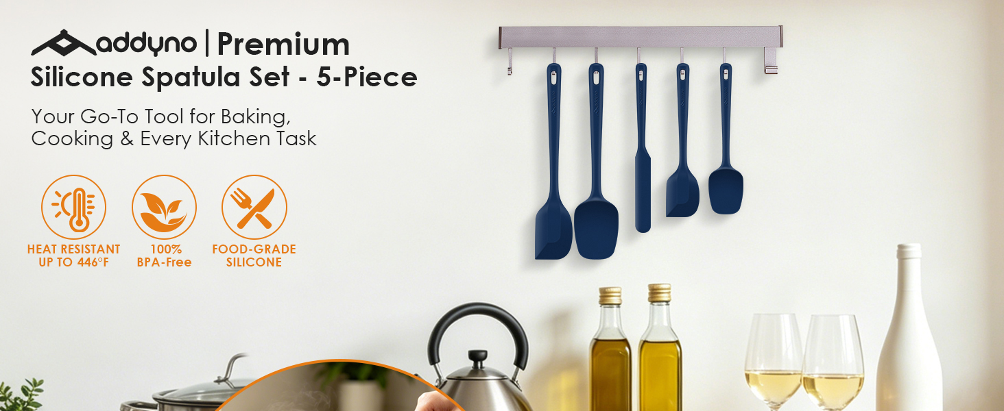 Addyno 5-piece silicone spatula set, heat-resistant, BPA-free, food-grade for cooking
