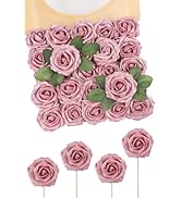 N&T NIETING Artificial Flowers Glowing Dark Pink Flowers Foam 25pcs Glitter Roses Real Looking Fa...