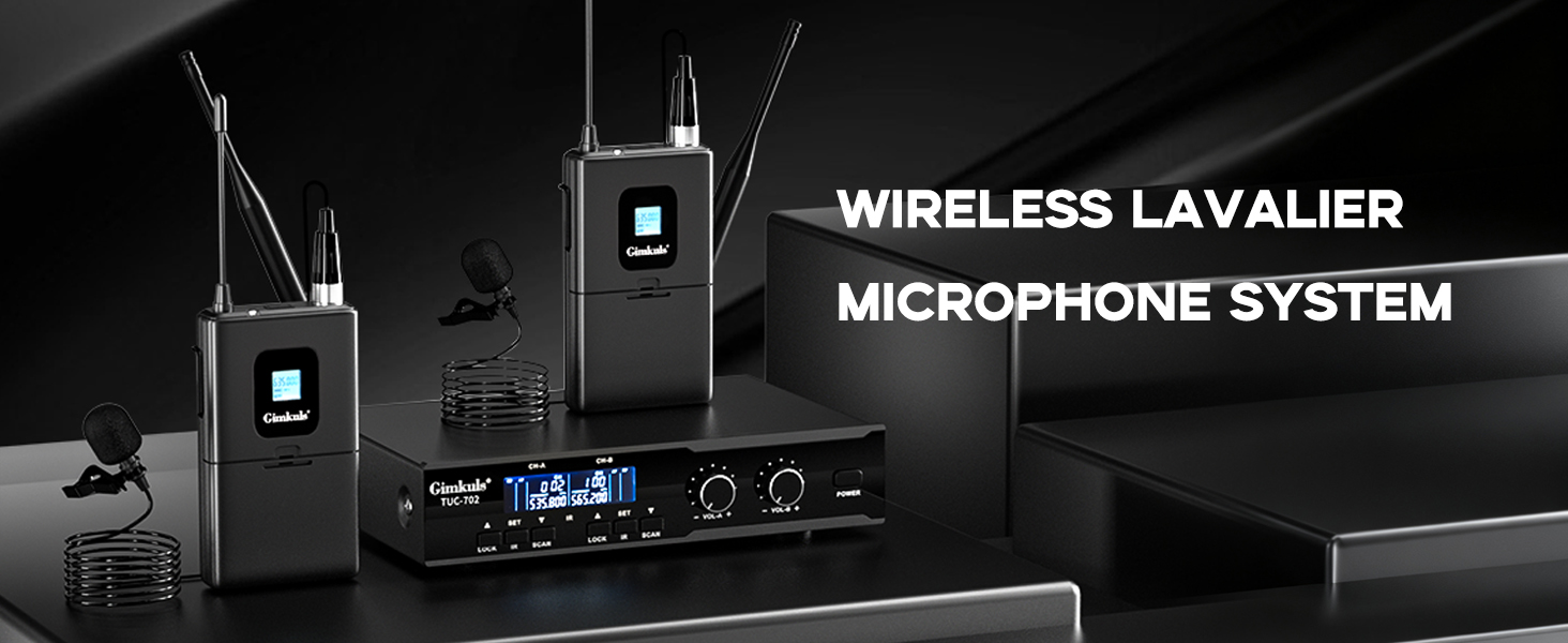 Dual Channel UHF Wireless Lavalier Microphone System with 2 Bodypack Transmitters