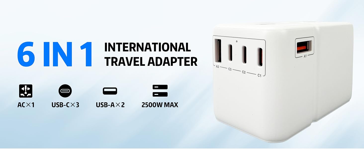 6 in 1 International Travel Adapter