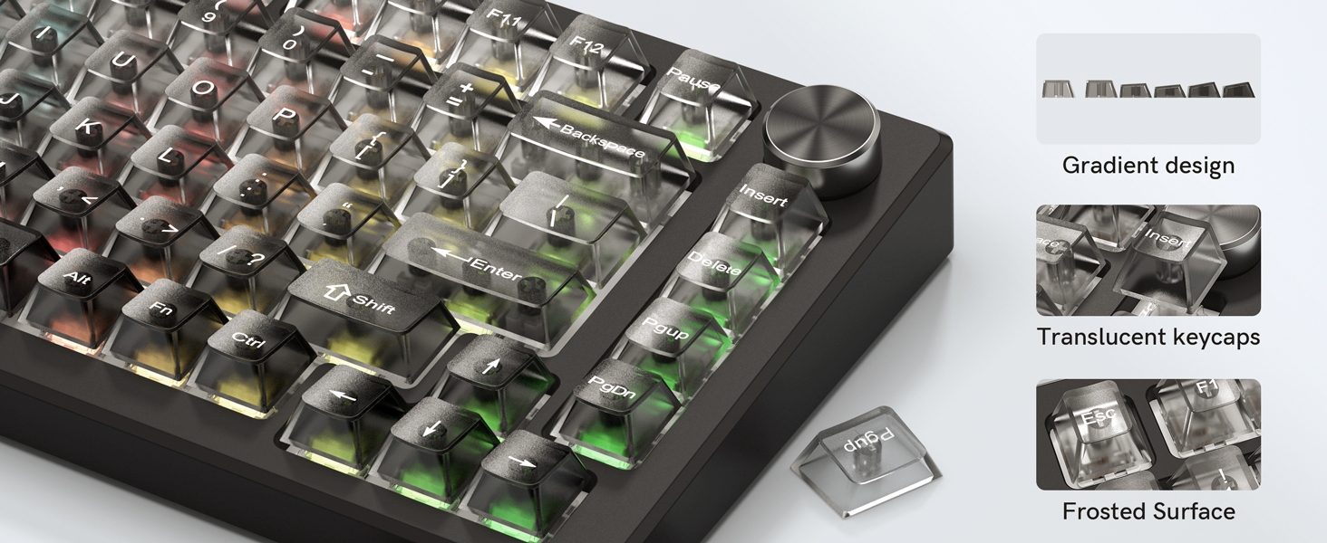 Gradient Grey Translucent keycaps,Shine Through Keyboard keycaps 60 75 100%,Frosted Key caps Set