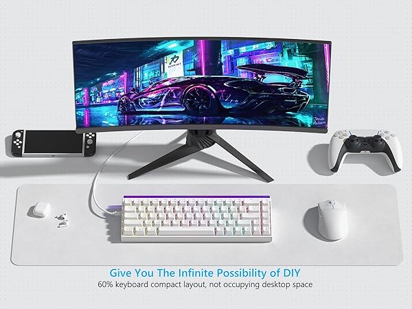 60% Gaming Keyboard with Light Box, Wired RGB Backlit Mechanical Keyboard with MCA Keycaps