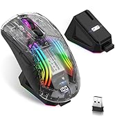 Wireless Gaming Mouse with Transparent RGB Mechanical, Tri-Mode 2.4GHz/Bluetooth/Wired Mouse, Cha...