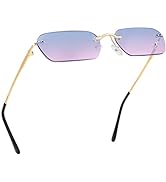 FEISEDY Retro Small Narrow Rimless Sunglasses Clear Eyewear Vintage Rectangle Sunglasses for Wome...