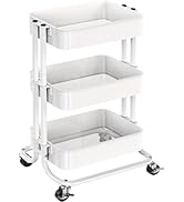 Pipishell 3 Tier Rolling Cart — Metal Storage Cart with 2 Lockable Wheels, Heavy-Duty Mesh Organi...