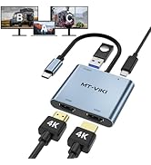 MT-VIKI 4K60HZ USB C Splitter Type-C on Dual HDMI Adapter 4 in 1 Supports W/PD 100W Charging Comp...