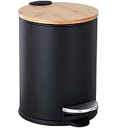Mini Trash Can with Bamboo Lid Soft Close and Foot Pedal, 0.8Gal / 3L Tiny Round Trash Can with R...