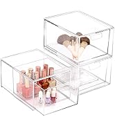 Tbestmax 3 Pack Stackable Makeup Organizer Drawers, 4.5'' Tall Clear Plastic Bathroom Counter Org...
