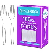[100 Count] Heavy Duty Clear Plastic Forks Disposable Plastic Fork Bulk Utensils Reusable Cutlery...
