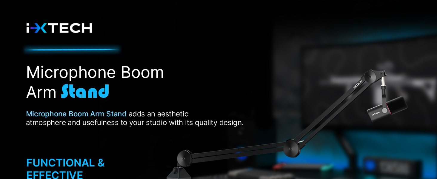 gaming mic podcast microphone stand arm boom studio pc computer streaming desk low profile cable cam