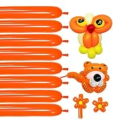 Long Orange Balloons Kit for Kids Party Decor - 260 Bright Orange Balloons, Twisting Animals Pack...