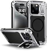 Lanhiem iPhone 15 Pro Max Metal Case, [Built-in Camera Kickstand &amp; Glass Screen Protector] Protec...