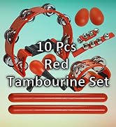 10 Pcs Red Tambourine Set for Adults - Half Moon Tambourine, Foot with Bells,Wrist Bells, Egg Sha...