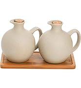 Elsjoy Set of 2 Ceramic Oil Vinegar Dispenser with Cork and Tray, 15 Oz Tabletop Oil Bottles Soy ...