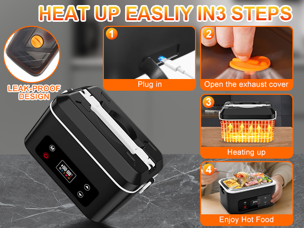 Cordless Electric Lunch Box for Adults, Heated Lunch Box Battery Powered with Automatic Heating