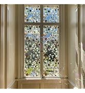 QUCHENG Suncatcher Static Window Film Glass Cling Watercolor Leaves Privacy Decal Living Room Sun...