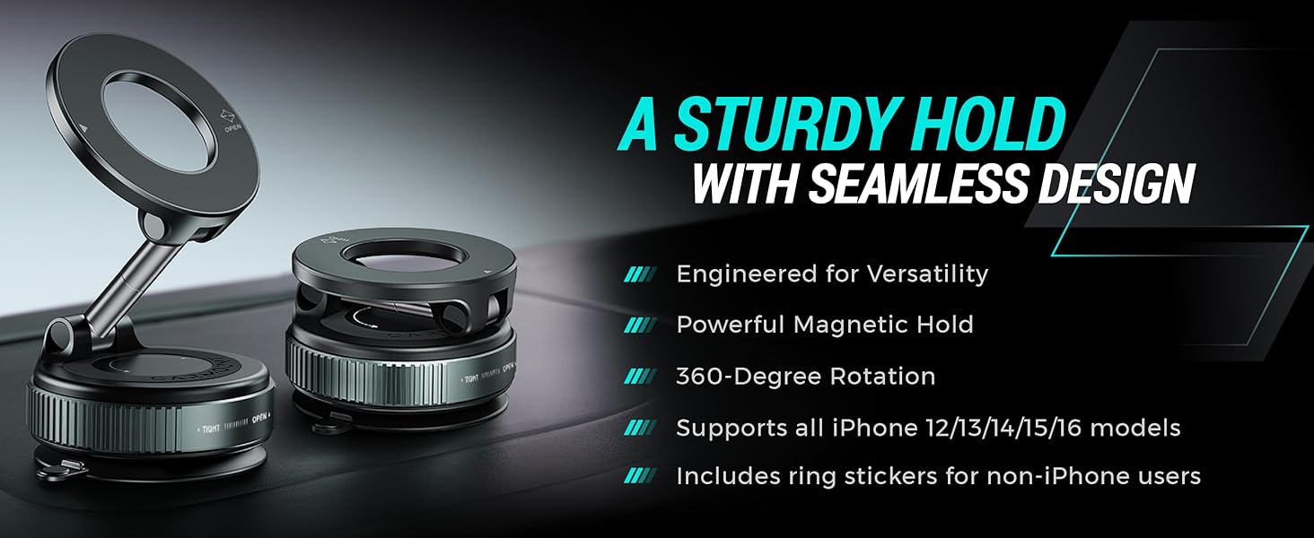 Carmount Clutch X One rotating magsafe phone mount for car dashboard suction cup hold for smartphone