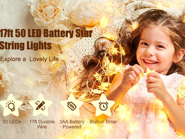Battery Star String Lights Warm White