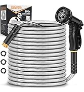 Tuzoc Metal Garden Hose 100FT, Stainless Steel Heavy Duty Water Hose With 10 Function Nozzle, No-...