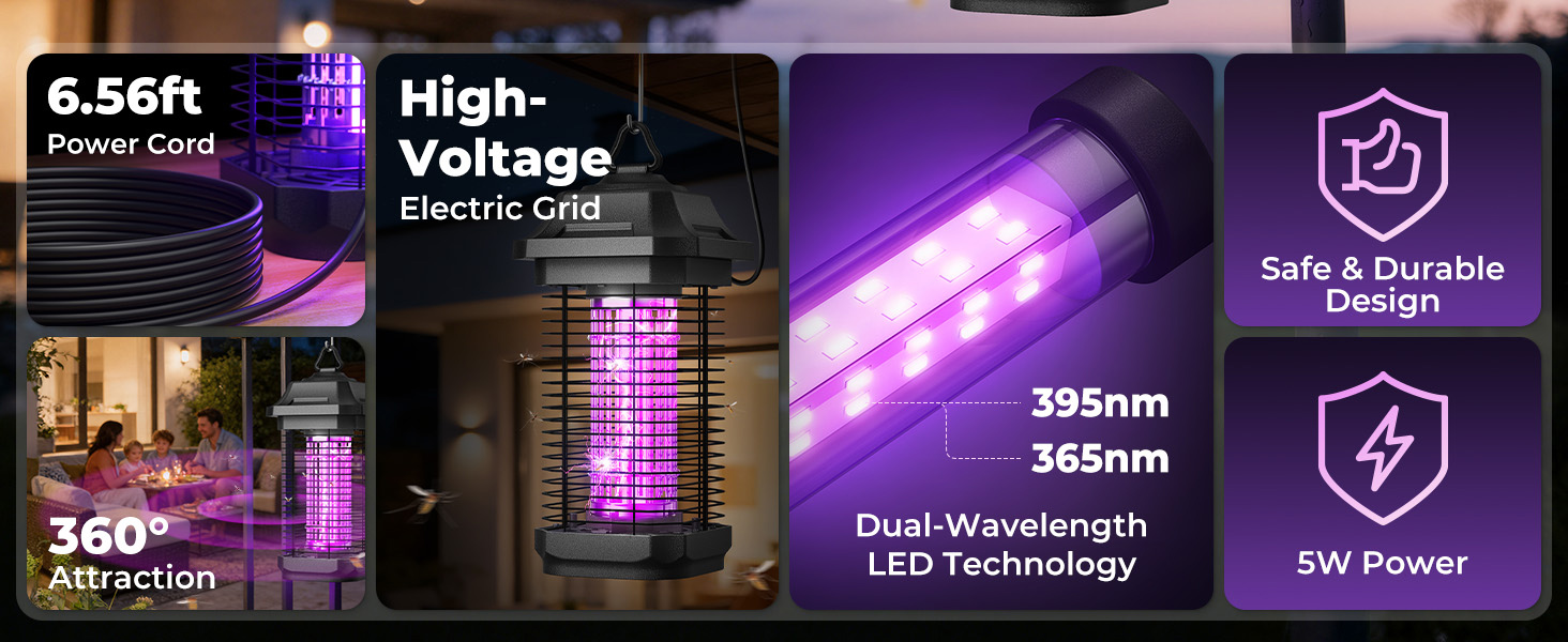 Bug Zapper Outdoor Indoor for garden and patio led no replace needed bulb