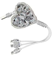 sdidzad 1PC 3 in 1 Multi Charging Cable, Bling Heart Shaped Retractable Car Charger Cable with Li...