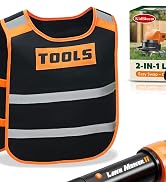 Text reads 'TOOLS'. Black safety vest with orange trim and reflective gray stripes. Features high visibility design for work safety.