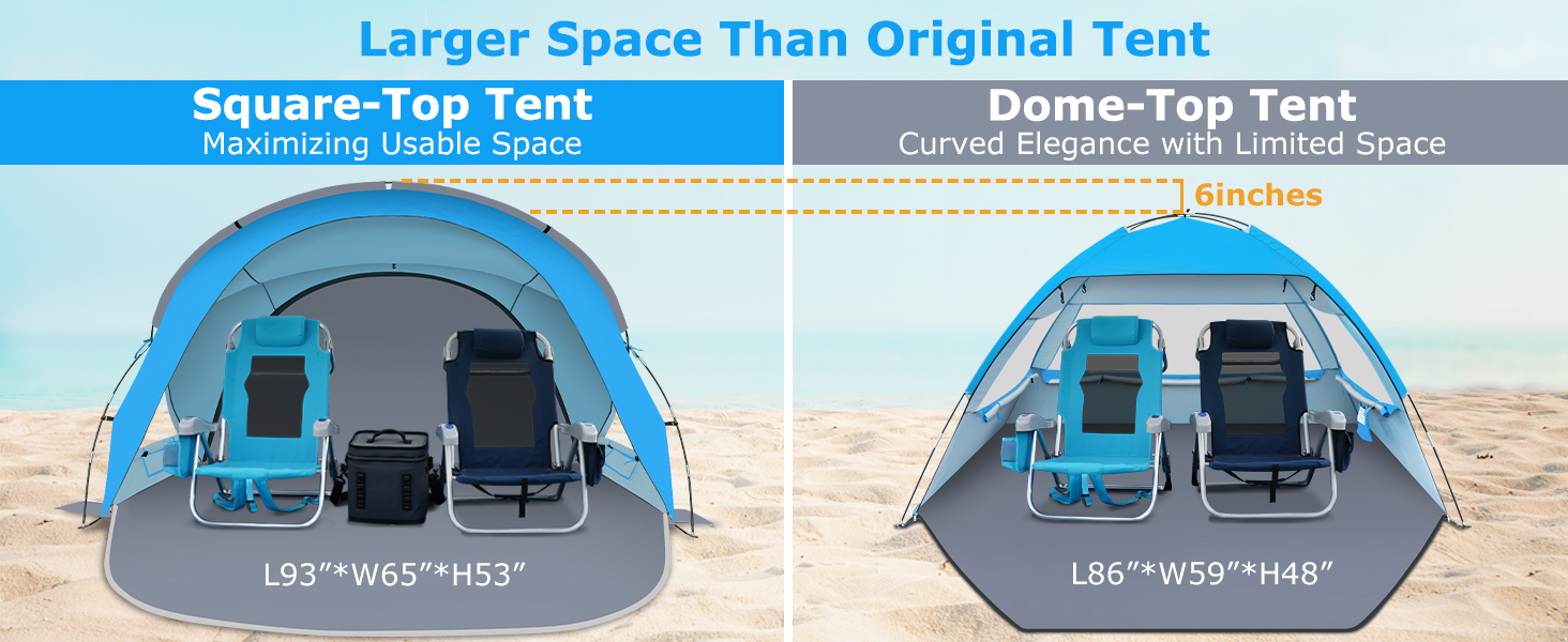 large space with beach tent