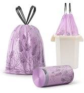 trash bags, 4 Gallon Trash Bags Drawstring, Colorful &amp; Portable Small Trash Bags with Lavender Pr...