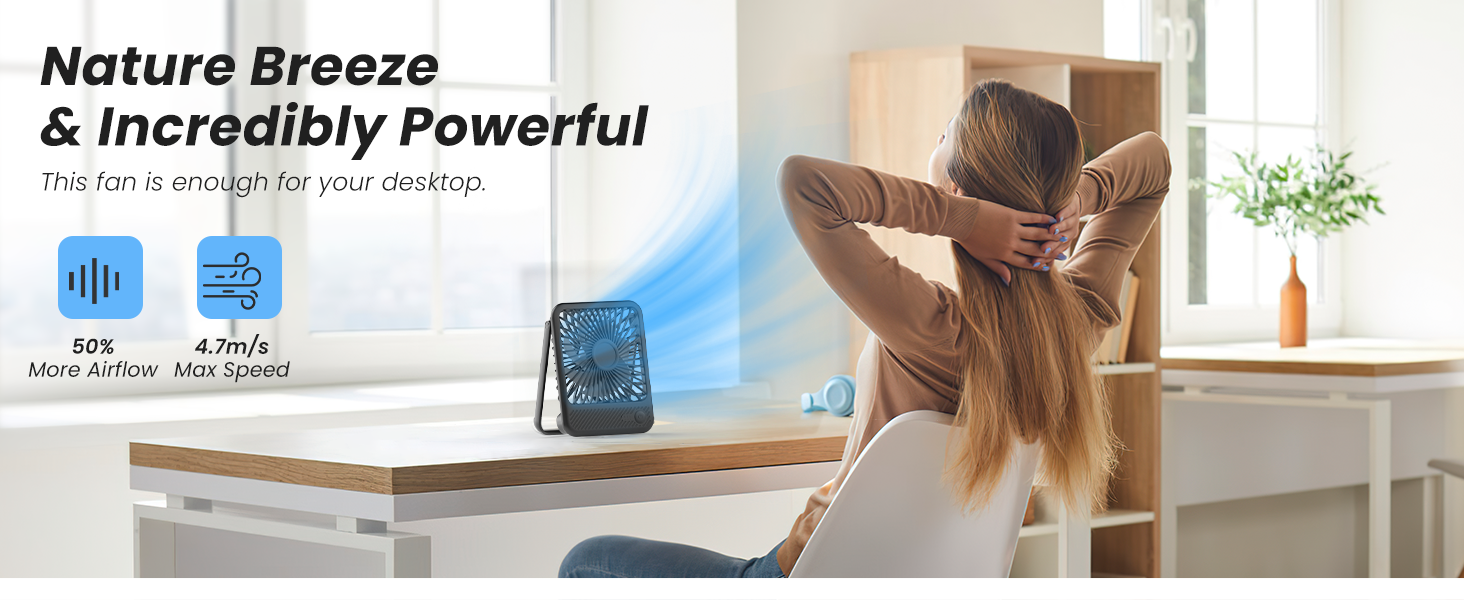 Koonie USB Desk Fan, Strong Wind Ultra Quiet Small Personal Fan