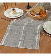 Niviy Brown Boho Cotton Linen Table Runner, Farmhouse Woven Table Runners Spring Summer Holiday K...