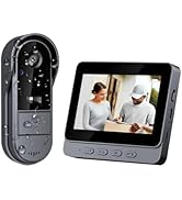 Video doorbell system with outdoor camera unit and indoor monitor. Monitor displays live video feed of delivery person at door. Camera unit appears water-resistant.